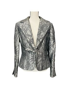 Maakif Silver Metallic Blazer with Textured Finish